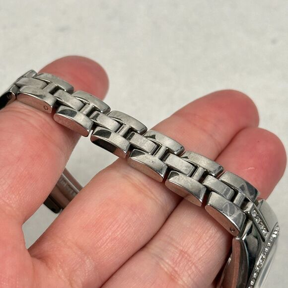 Timex Watch Women 25mm Round Pave Bezel Black Dial Silver Tone 6.25" New Battery - Picture 5 of 11